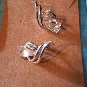 Silver Teardrop Crystal Stud Earrings - Women Jewelry